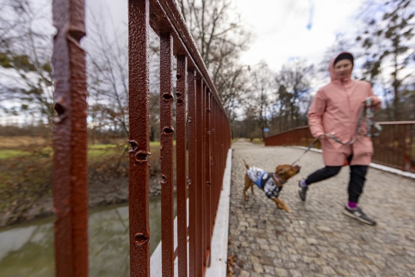 Mostek z zakonserwowanymi śladami po kulach