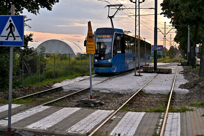 Remont torów na przejeździe przez ul. Kamiennogórską, na wysokości przystanku Kamiennogórska (ośrodek dla niewidomych).