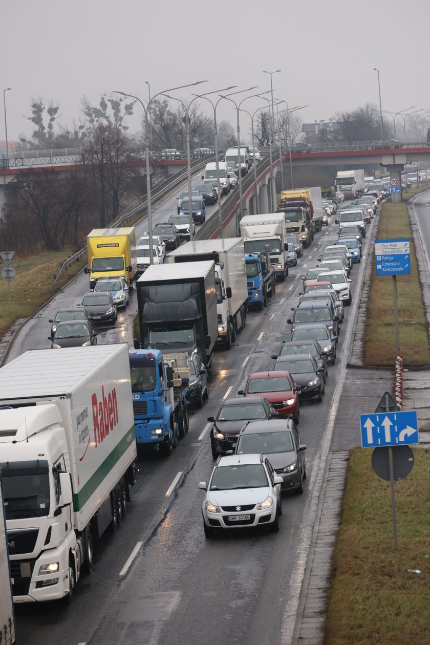 Strajk rolników - korki przy al. Sobieskiego