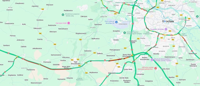 Na czerwono korek na autostradzie A4 koło Wrocławia