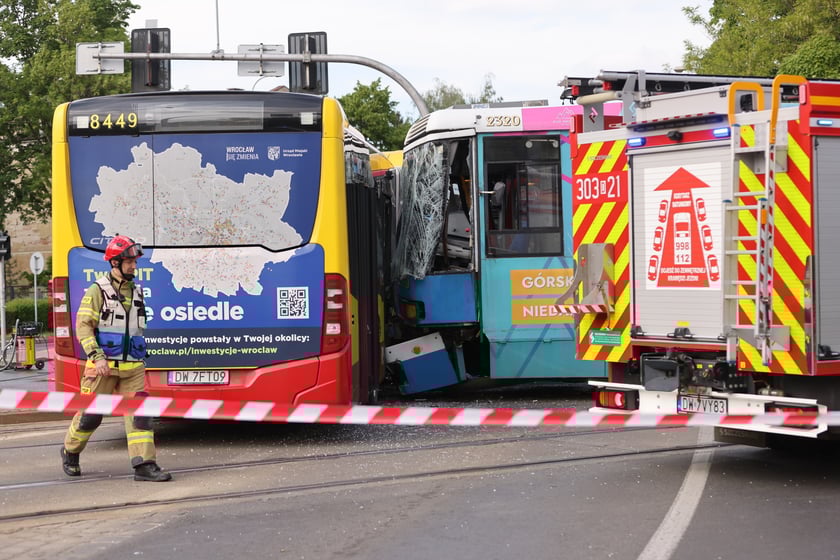 Wypadek na Kochanowskiego z udziałem autobusu i tramwaju
