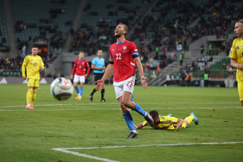 Piłkarze Ukrainy i Czech podczas meczu na Tarczyński Arenie we Wrocławiu - 14 października 2024