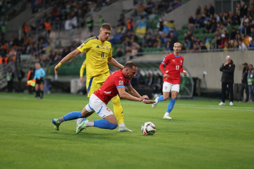 Piłkarze Ukrainy i Czech podczas meczu na Tarczyński Arenie we Wrocławiu - 14 października 2024