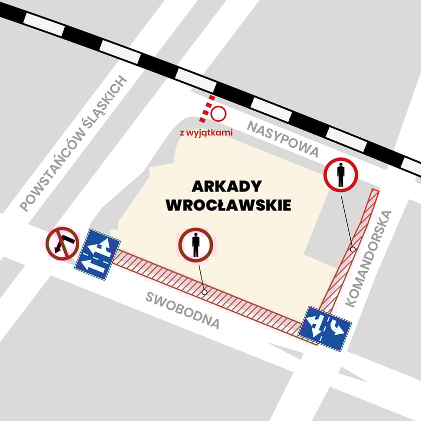 Utrudnienia, zmiana organizacji ruchu na pierwszą część burzenia Arkad Wrocławskich