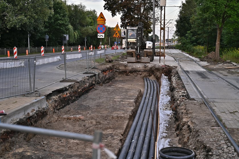 Remont torów na przejeździe przez ul. Kamiennogórską, na wysokości przystanku Kamiennogórska (ośrodek dla niewidomych).
