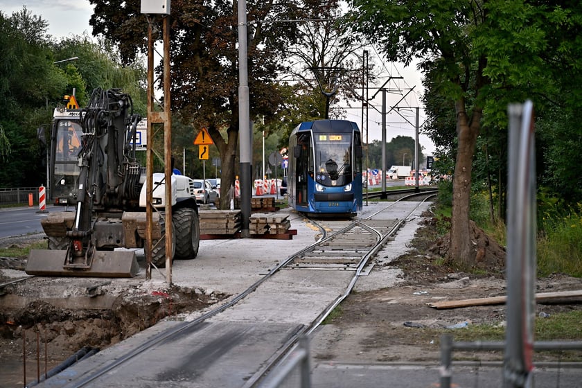 Remont torów na przejeździe przez ul. Kamiennogórską, na wysokości przystanku Kamiennogórska (ośrodek dla niewidomych).