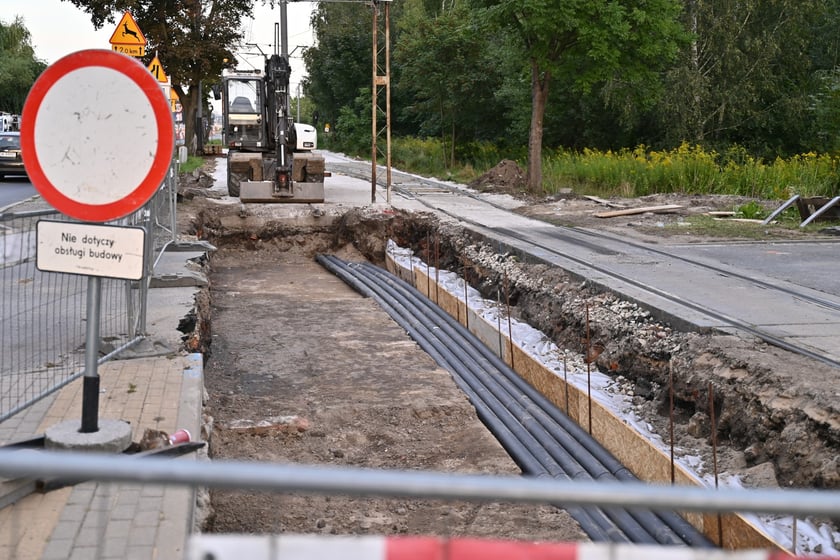 Remont torów na przejeździe przez ul. Kamiennogórską, na wysokości przystanku Kamiennogórska (ośrodek dla niewidomych).