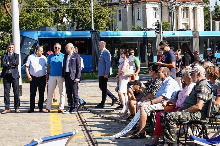 Uroczystość nadania tramwajowi imienia Ryszarda Szurkowskiego, 7 sierpnia 2024, zajezdnia Borek