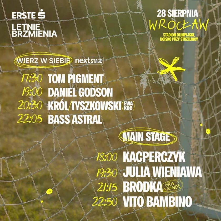 Erste Letnie Brzemienia Wrocław 2026 - harmonogram godzinowy koncertów w w piątek 28 sierpnia 2026 r.