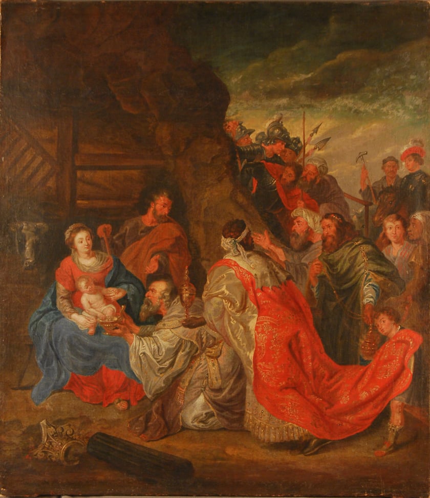 malarz nieokreślony wg Petera Paula Rubensa, Pokłon Trzech Kr&oacute;li, Muzeum Kres&oacute;w w Lubaczowie