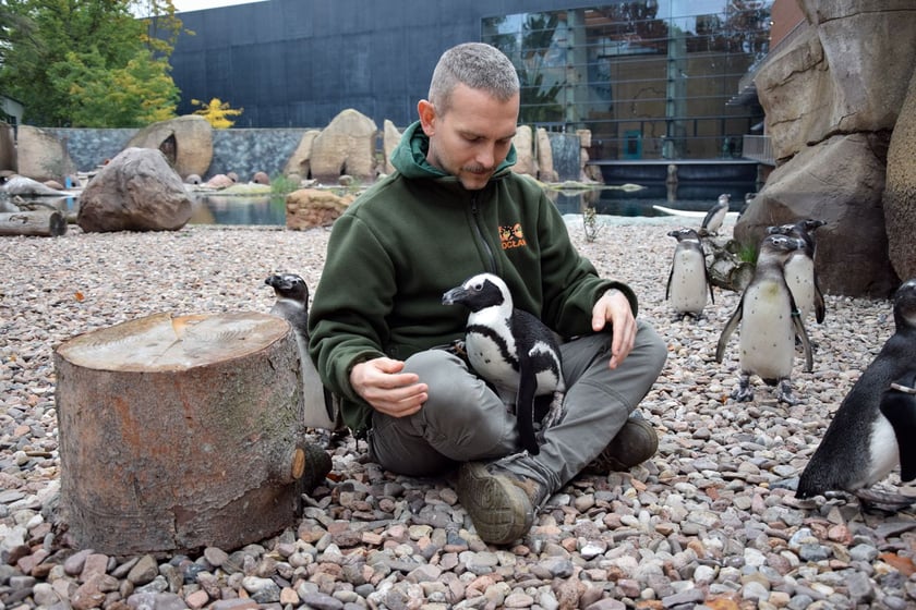 Paweł Borecki i jego podopieczni z zoo Wrocław