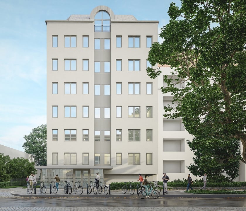 Budynek C - 11 na terenie kampusu Politechniki Wrocławskiej, czyli tzw. Wieża Magów. Wizualizacja