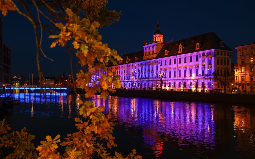 Najbardziej widowiskowym momentem tegorocznego jubileuszu będzie rozświetlenie na niebiesko gmachu głównego Uniwersytetu i sąsiadującego z nim mostu Uniwersyteckiego.