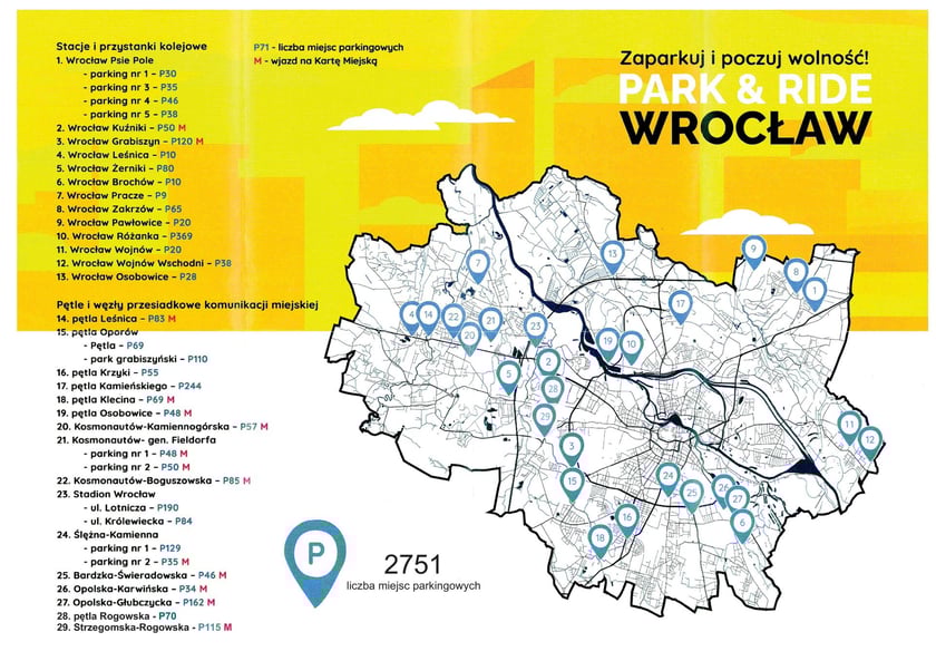 Mapa wszystkich parkingów Park&Ride we Wrocławiu