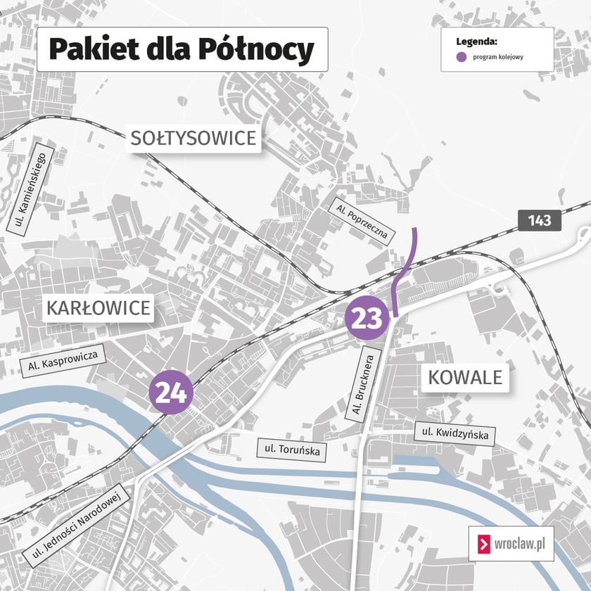 Mapa prezentuje listę inwestycji PKP.
