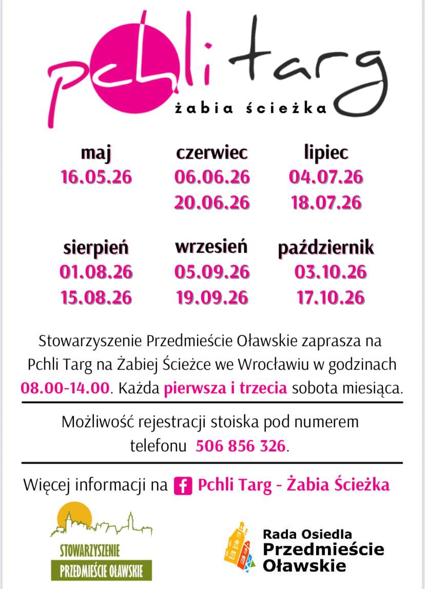 Afisz z terminami pchlego targi na Żabiej Ścieżce