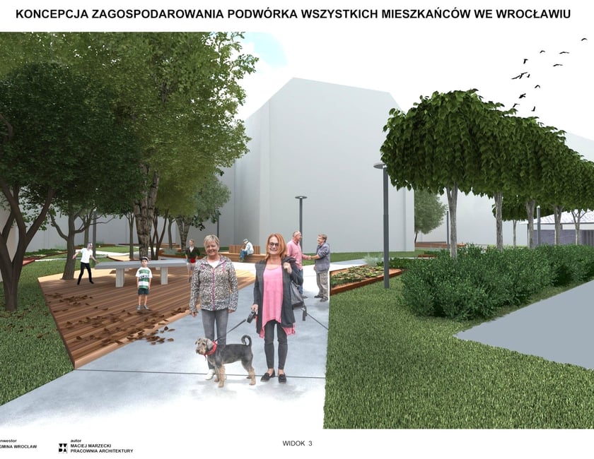 Wizualizacja wyglądu części podwórka, która przejdzie remont w II etapie