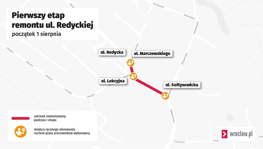 Mapka przedstawiająca zmiany w organizacji ruchu podczas I etapu remontu ul. Redyckiej