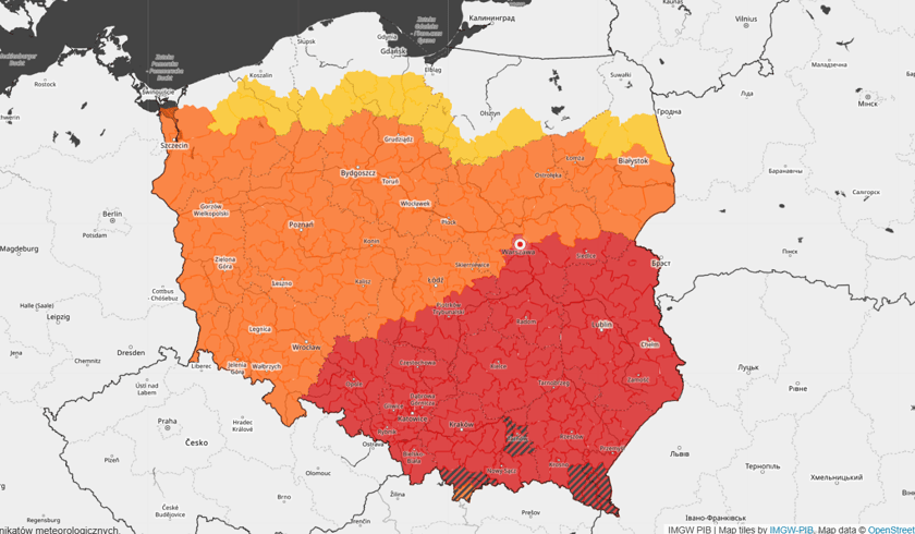 <p>Ostrzeżenia meteo przed upałami 3 sierpnia 2026 - mapa.</p>