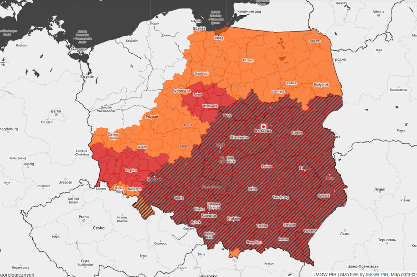 <p>Ostrzeżenia meteorologiczne 06.08.2026, mapa.</p>