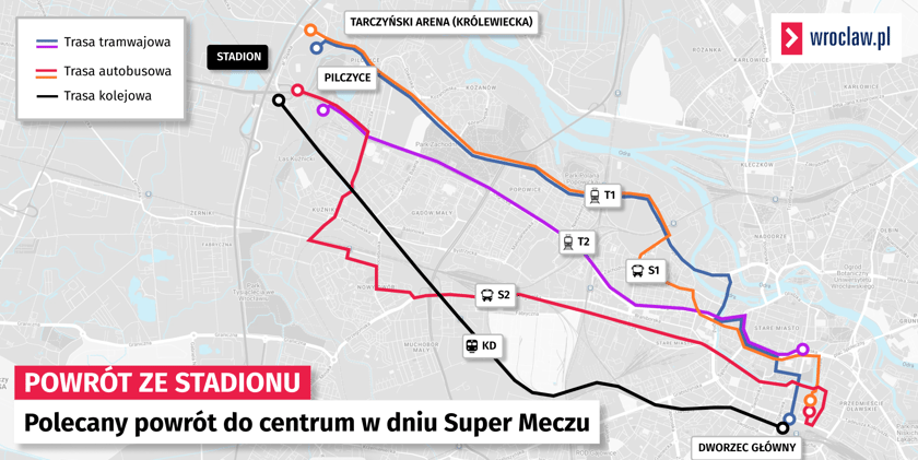 Mapa z trasami do centrum