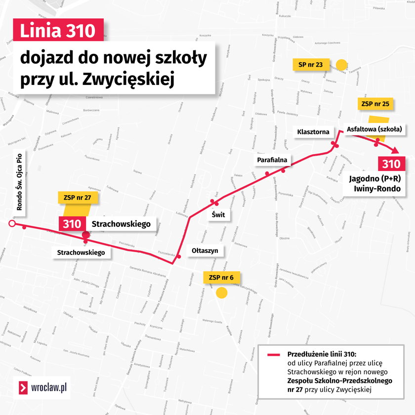 Linia 310 - dojazd do nowej szkoły przy ul. Zwycięskiej - mapa