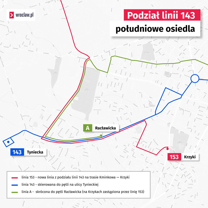 PODZIAŁ LINII 143 część I — południowe osiedla - mapa