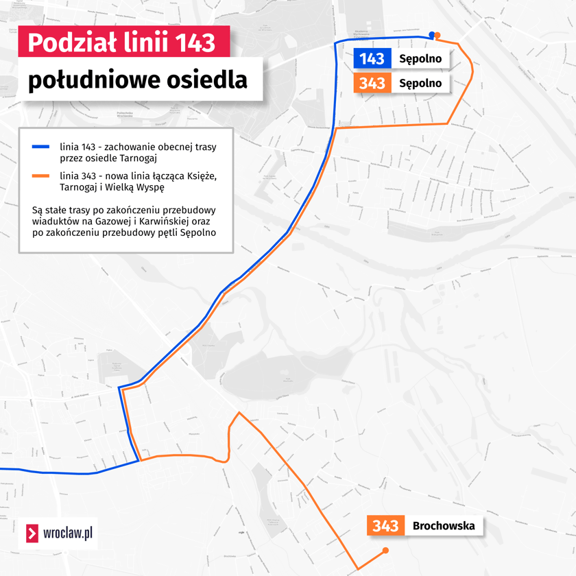 PODZIAŁ LINII 143 część II — południowe osiedla - mapa