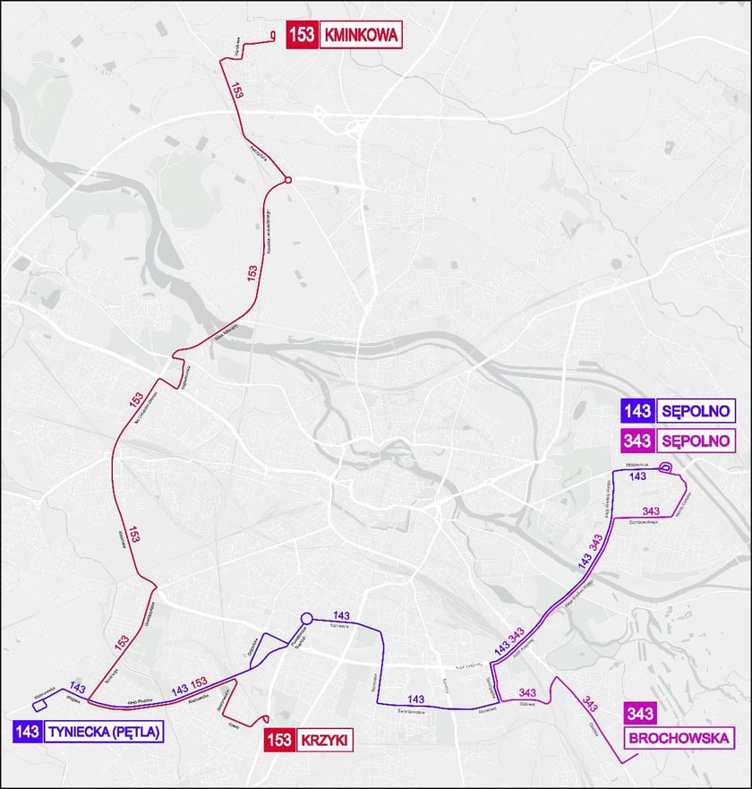 143 będzie krótsza. Powstaną też linie 153 i 343. Zmiany od końca wakacji (29.08)