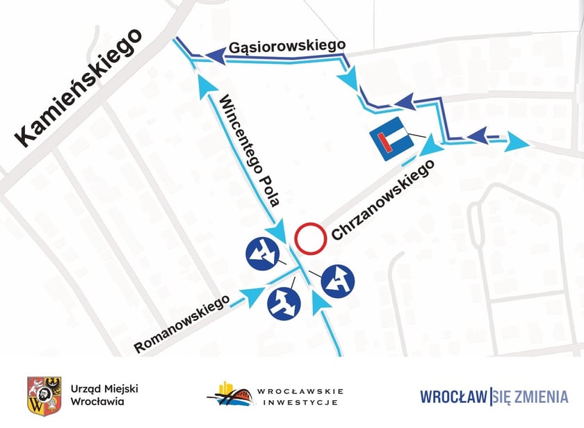 Mapa przedstawia objazd spowodowany przebudową ulicy Chrzanowskiego