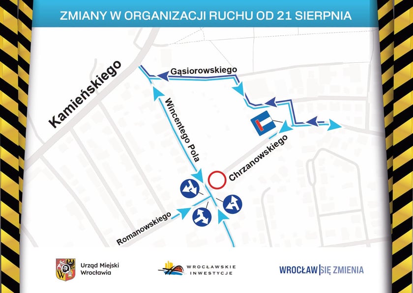 Mapa przedstawia objazd spowodowany przebudową ulicy Chrzanowskiego