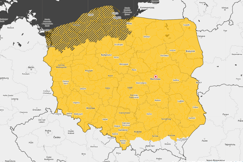 <p>Mapa ostrzeżeń pogodowych przed silnym wiatrem - piątek, 4 września 2026.</p>