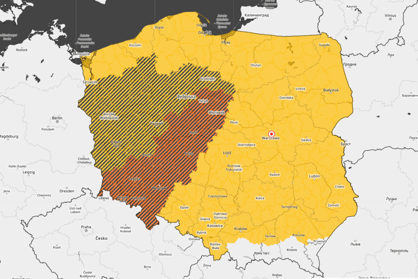 <p>Mapa ostrzeżeń pogodowych przed silnym wiatrem - piątek, 4 września 2026.</p>