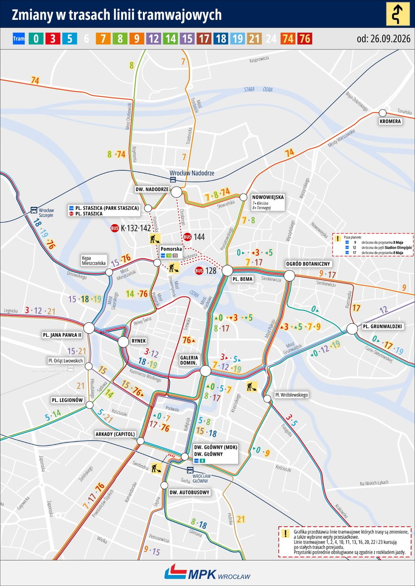 Zmiany tras tramwajów od 26 września