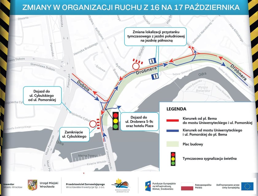 Mapa przedstawia organizację ruchu obowiązująca od soboty 17 października