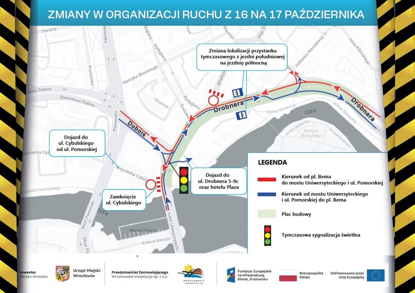 Mapa przedstawia organizację w rejonie skrzyżowania Drobnera i Dubois