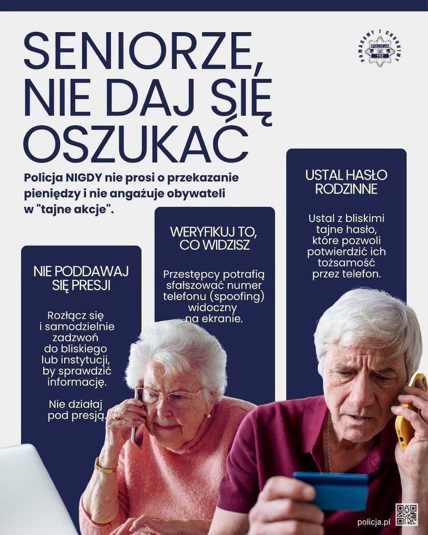 Grafika "Seniorze, nie daj się oszukać"