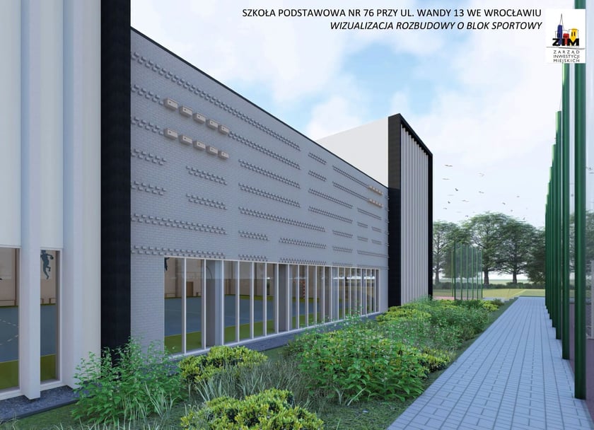 Wizualizacja bloku sportowego przy szkole SP 76