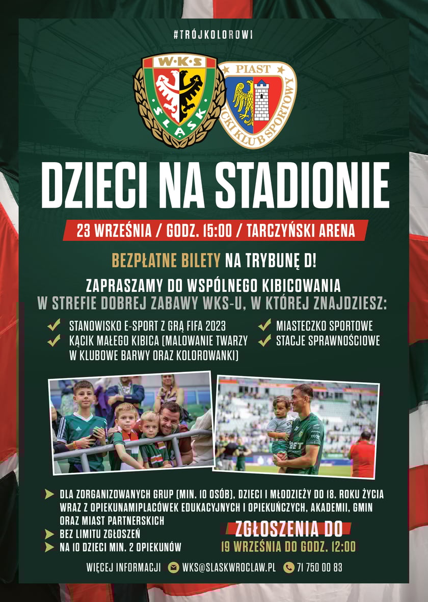 Akcja „Dzieci na stadionie” podczas meczu Śląska Wrocław z Piastem Gliwice