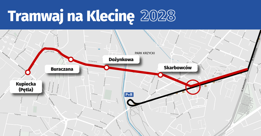 <p><strong>Tramwaj na Klecinę</strong><span>&nbsp;</span><span>to przedłużenie trasy tramwajowej na Klecinę do nowej pętli przy ulicy Kupieckiej.</span></p><p><a href="https://www.wroclaw.pl/dla-mieszkanca/najnowsze-plany-na-rozwoj-komunikacji-miejskiej-we-wroclawiu" target="_blank" rel="noopener"><strong> Sprawdź wszystkie plany na nowe trasy i pętle tramwajowe we Wrocławiu!</strong></a></p>