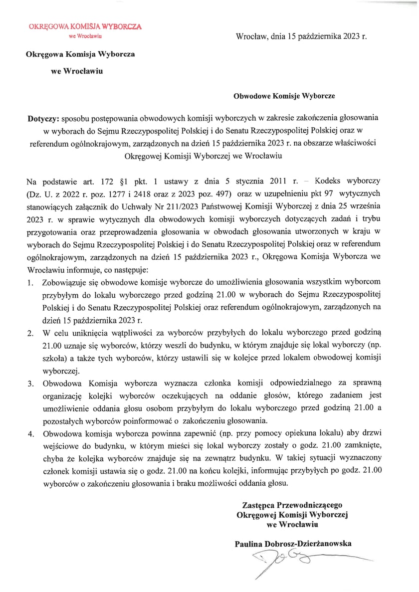 Komunikat Okręgowej Komisji Wyborczej we Wrocławiu