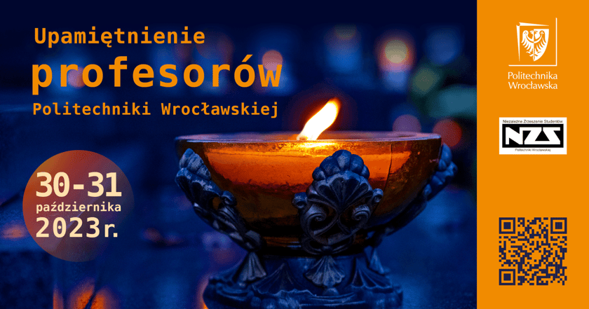 <p>Grafika informacyjnaz napisem: Upamiętnienie profesor&oacute;w POlitechniki Wrocławskiej, 30-31 października 2023 r.&nbsp;</p>