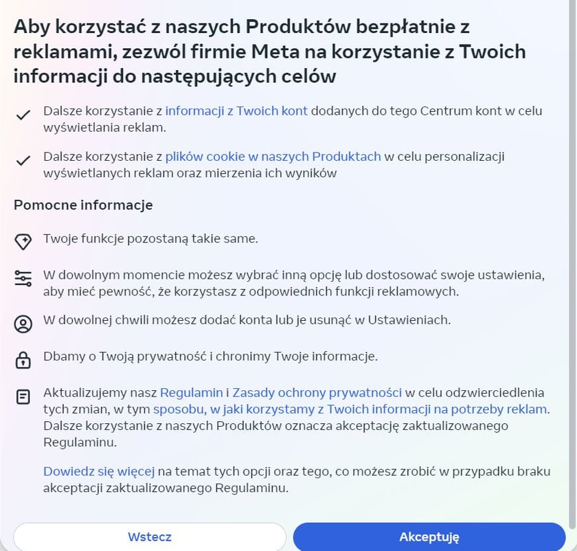 Taki komunikat wyświetli się na Facebooku