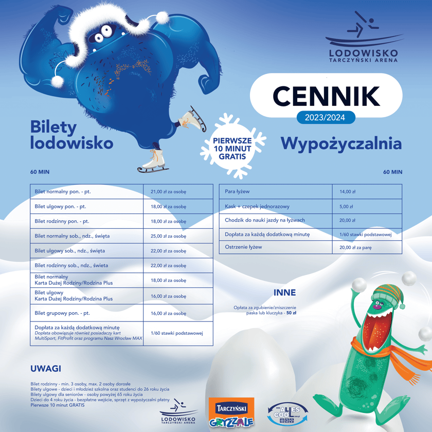 Lodowisko Tarczyński Arena - cennik