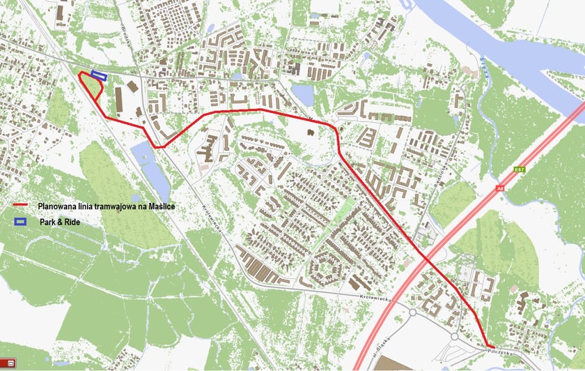 Planowany przebieg linii tramwajowej na Maślice