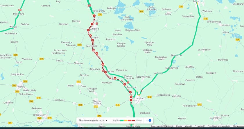 Sytuacja na S5 w okolic Trzebnica - Żmigród, godz. 10.30