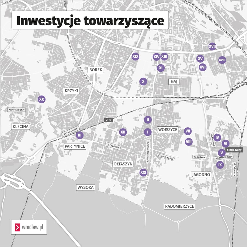 Mapa prezentuje listę inwestycji towarzyszących.