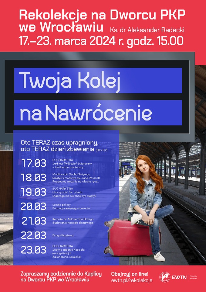 Porządek rekolekcji na dworcu głównym - plakat