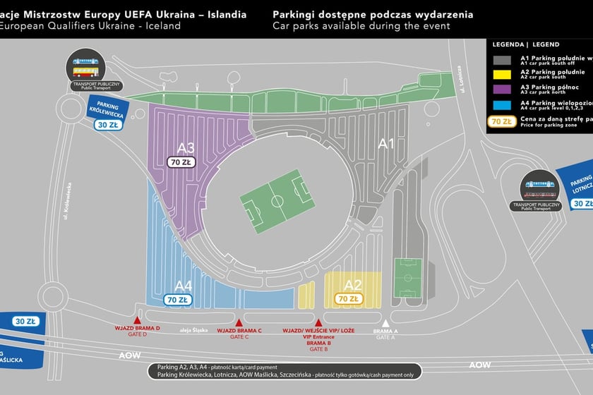 <p>Parkingi zewnętrzne w pobliżu Tarczyński Arena.</p>