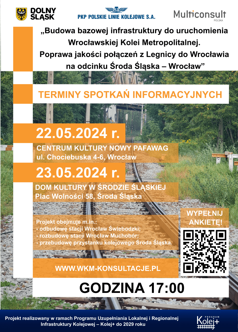 Plakat z informacją o terminach spotkań konsultacyjnych oraz kodem QR do zeskanowania